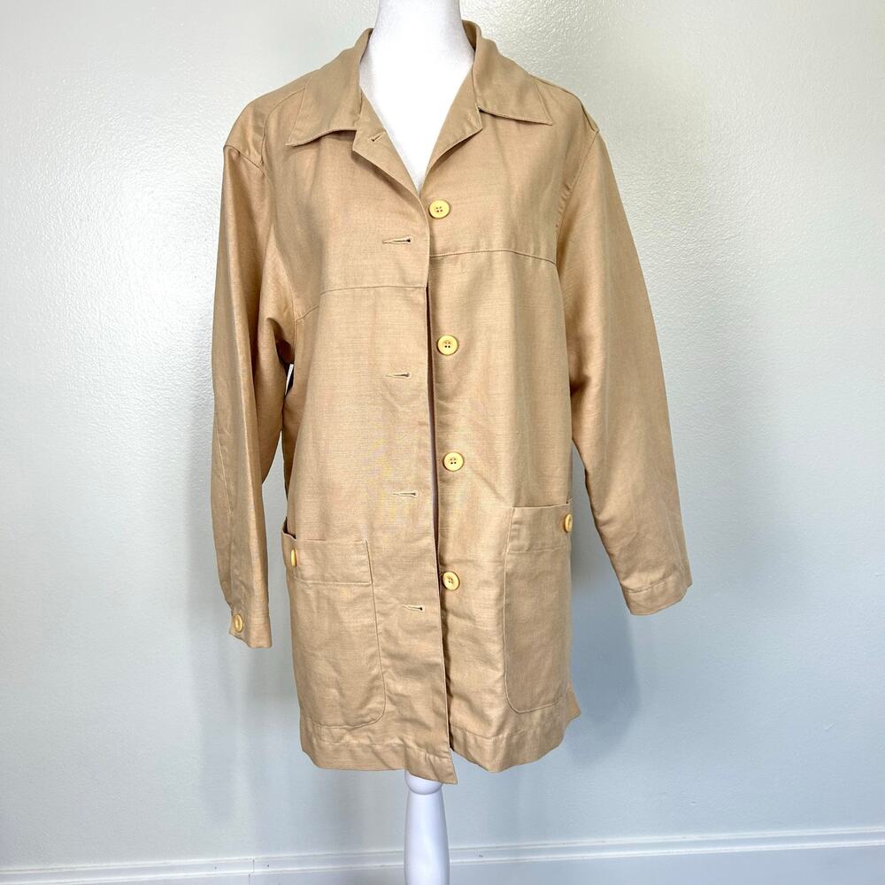 Liz Sport Linen Cotton Blazer Jacket Vintage Small WomensTan Oversized 90s Y2K